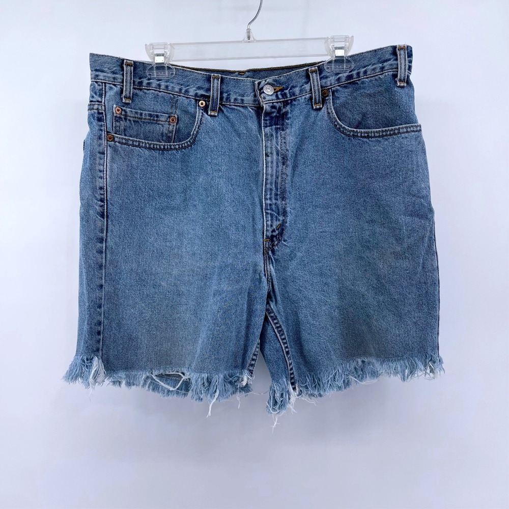 Vintage Levis 505 Cut Off Jean Shorts Mens 38 Made in USA 90s Distressed Fray